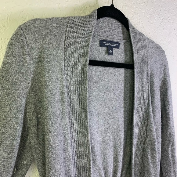 BANANA REPUBLIC Gray Open Front Wool Cashmere Ruched Cardigan Sweater‎ - Picture 5 of 11